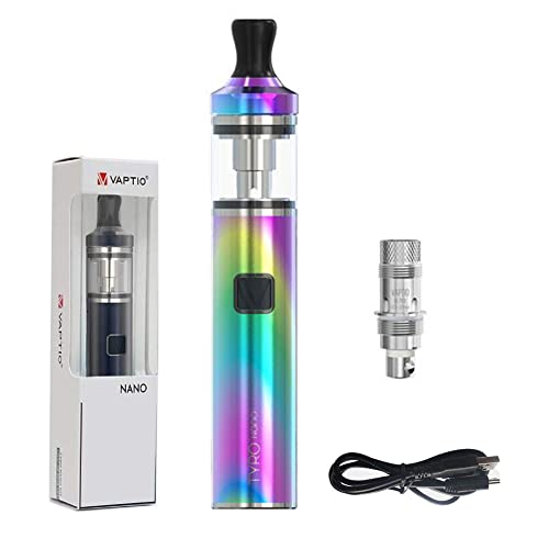 Original VAPTIO Kit 900mAh Batería 30W Kit de Inicio de Pluma Vape Todo en uno Cigarrillo Electrónico con Bobina Cosmo 1.6ohm,Sin líquido E Sin nicotina (Arco iris)