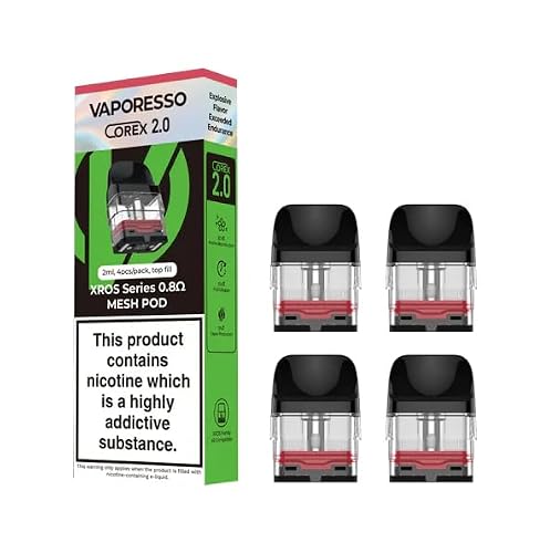 Vaporesso XROS Pods 0.8 Ohms 2ml 4pcs - Corex 2.0 - Cartucho depósito recargable desechable y resistencia para Vaporesso XROS PRO - XROS 2 - XROS 3 - XROS 4 - XROS MINI/CUBE - sin Nicotina