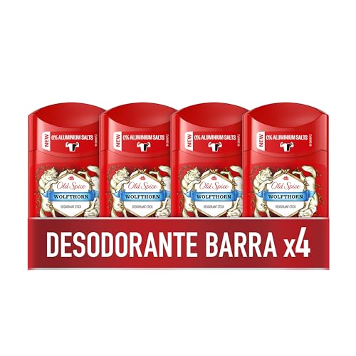 Old Spice Wolfthorn Desodorante en Barra para Hombres, 50 ml, paquete de 4