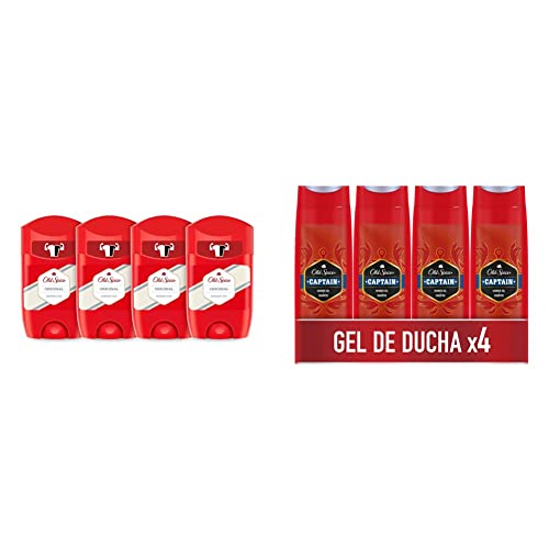 Old Spice Original Desodorante En Barra Para Hombres, Pack 4x50 ml & Captain Gel de Ducha y Champú, para Hombres, 400 ml, PACK X4