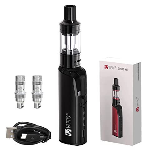 VAPTIO Cosmo Kit Cigarrillo Electronico 1500mAh 30W Kit de inicio Vape con tanque Cosmo de 2,0 ml,2 bobinas Cosmo de 0.7ohm 1.6ohm Cosmo Coil,sin e-líquido sin nicotina (Negro)