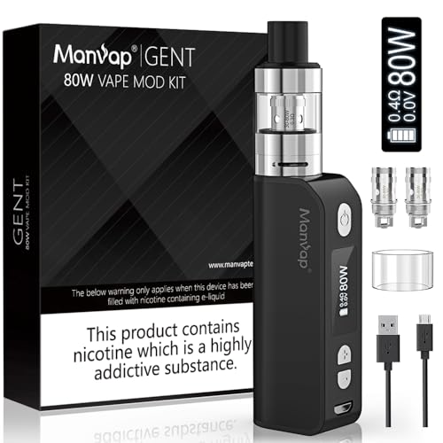 Cigarrillo Electronico de Vapor Vaper Kit Manvap® Gent 80W Cigarro Electronico -Vaporizador completo Recargable 2200mAh OLED Pantalla con 0.3Ohm Atomización sin nicotina