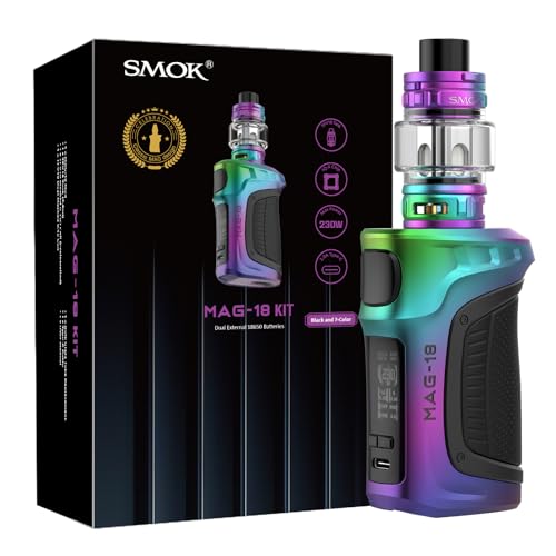 SMOK MAG-18 Vape Kit TFV18 Tank 7,5 ml 230W baterías duales 18650 no incluidas IQ-X Chip carga rápida Tipo-C pantalla TFT flujo de aire compatible con coils TFV18 TFV16 negro y 7 colores sin nicotina