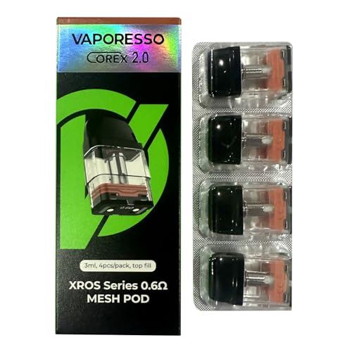 Vaporesso XROS Series 0.6ohm MESH Pod -21W-(3ml, Top Fill) 4pcs Fit XROS 4|XROS 4 MINI|XROS PRO|XROS CUBE |XROS 3| XROS 3 MINII Kit No Nicotine (XROS 0.6Ω | Top Fill | 3ml)