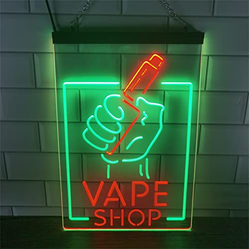Letrero de neón LED para tienda de vape, luces de neón grabadas en 3D de doble color USB personalizadas, para barra de humo tienda de vape colgante de pared decorativo regulable,Green red,30x20cm