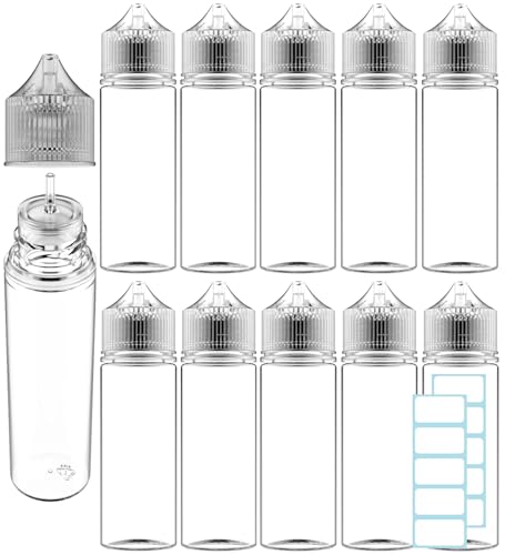 Générique 10 viales de botellas de 60ML botella vacía de líquido electrónico tapa cónica de unicornio + 10 etiquetas gotero de 60 ml cigarrillo electrónico salsa de aceite tintura pintura de tinta