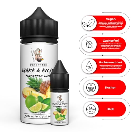POPY TRADE - Shake & Enjoy - Blueberry - Overdosed Aroma 10 ml en frasco Chubby Gorilla de 120 ml, mezcla fácil. Para nebulizadores, máquinas de niebla, difusores, ali (Pineapple Lime)