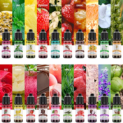 Aromas Alimentarios - 24 Aceites Aromatizantes Concentrados para Alimentario, Hornear, Cocinar - Aromas de Brillo Labial Líquido para Bálsamo Labial, Fabricación de Jabón - Soluble en Agua y Aceite